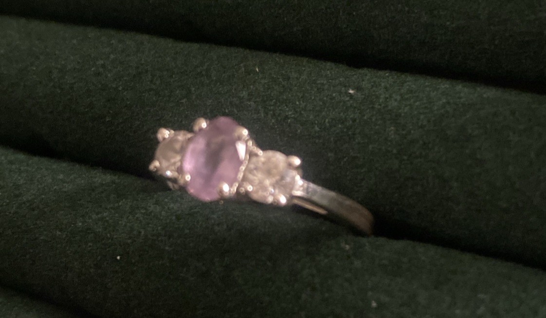 Lilac / White Stone Silver Ring, 925 Stamped – See Description For Details
