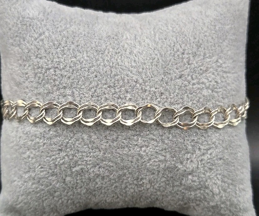 Sterling Silver 925 Double Link Charm Bracelet 8 In