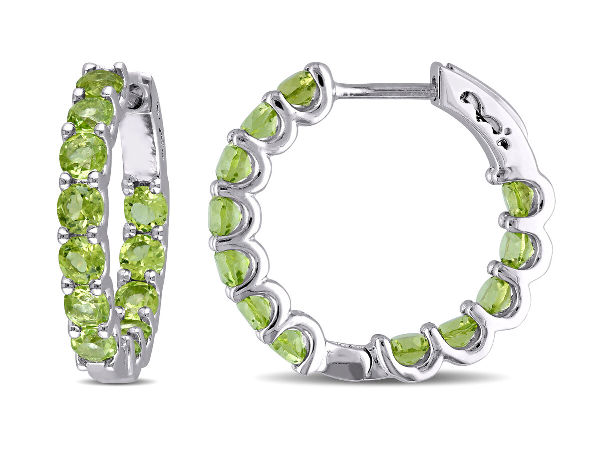 3.84 Carat (ctw) Peridot Hoop Earrings in Sterling Silver