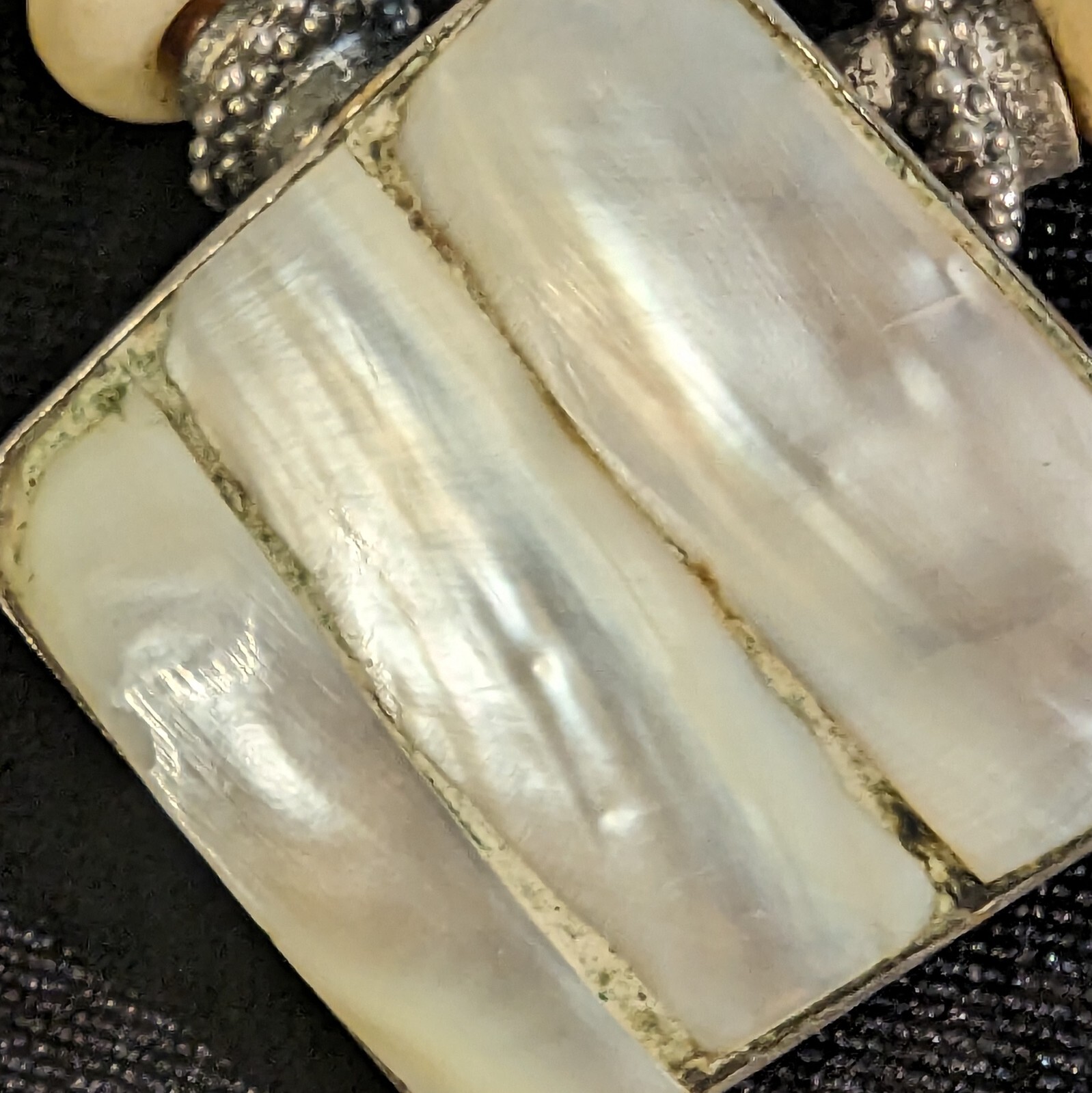 Artisan Braided Leather Cord Bone Beads Large Mother of Pearl Medallion Choker