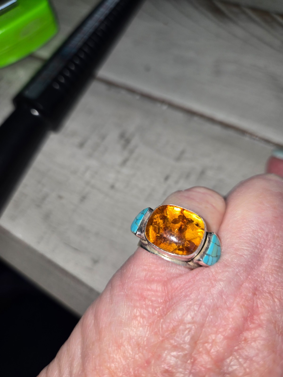 JAY KING DTR Amber & Turquoise Sterling Silver Ring Size 6.5