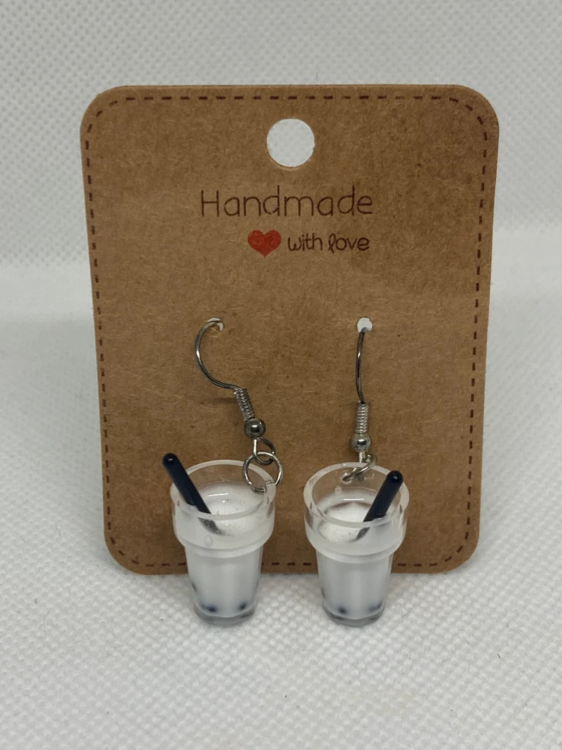 Handmade Boba Tea Earrings, girls, classy, fun accessories, white