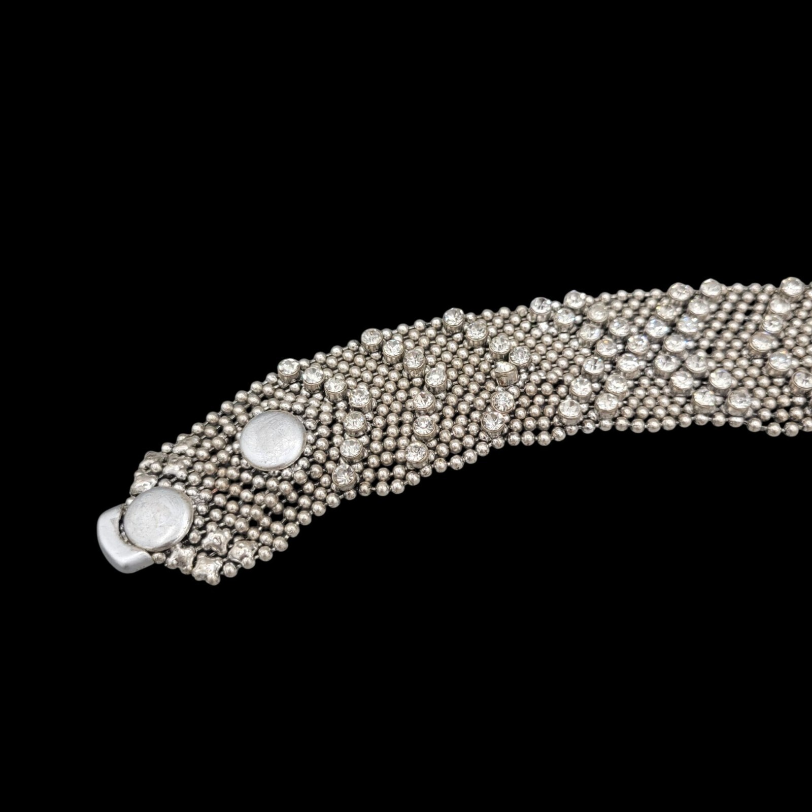 Liquid Metal Mesh Bracelet Silver With Cubic Zirconia Stones Adjustable Snaps
