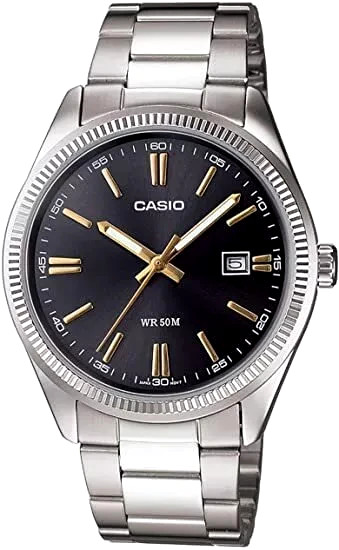 Casio luxury MEN WATCH BLACK GOLD Silver Stainless Steel MTP1302D-1A2V/ NEW BOX