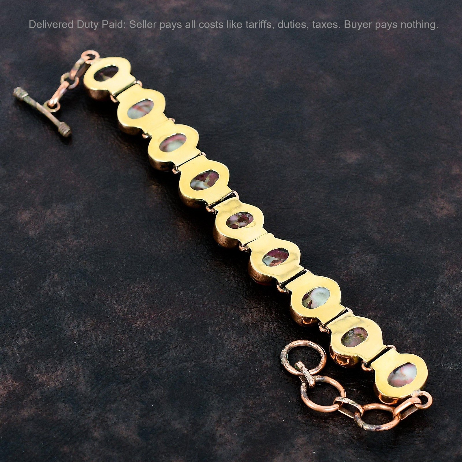 Copper Oval Kingman Red Mohave Copper Turquoise Gemstone Chain Bracelet Jewelry