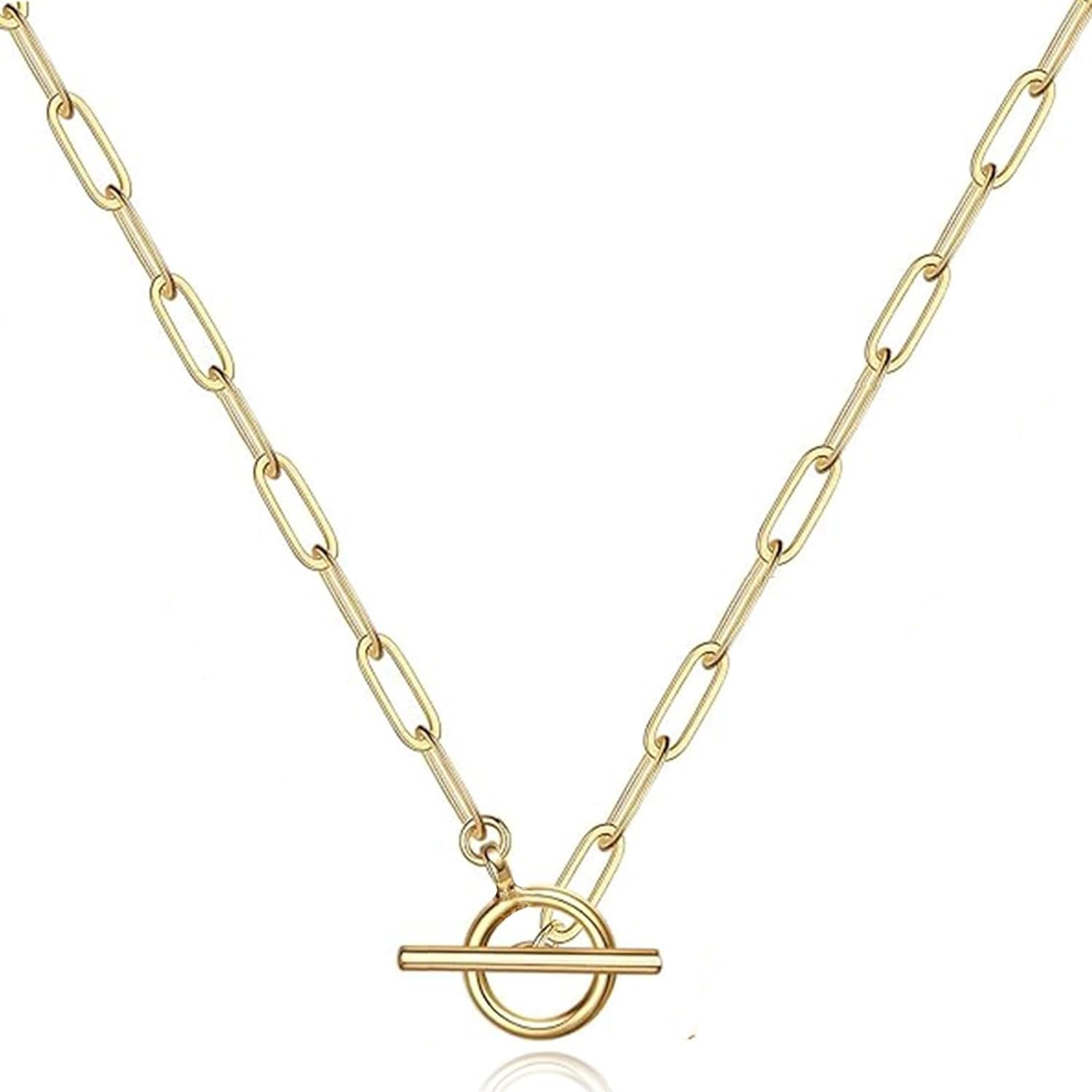 Toggle Necklace 14K Gold Plated Paperclip Chain Choker
