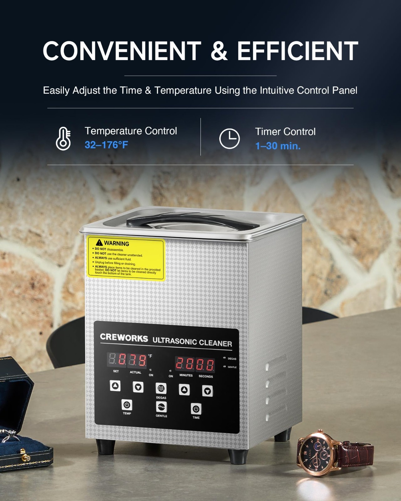 2L Ultrasonic Cleaner with Heater, Degas & Gentle Modes, 150W, 1-30 Min Timer –