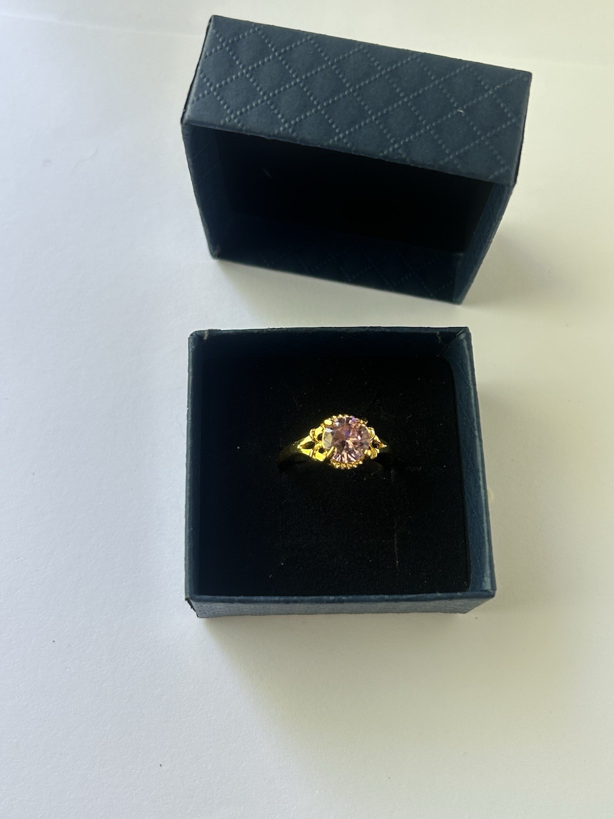 Vintage Pink Cubic Zirconia Ring Gold Plated Womens Size 9.5