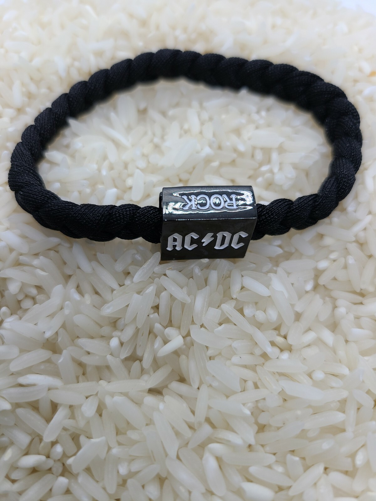 NEW AC/DC ROCK BAND RETRO CLUB UNISEX BLACK BRAIDED STRETCH BRACELET CONCERT
