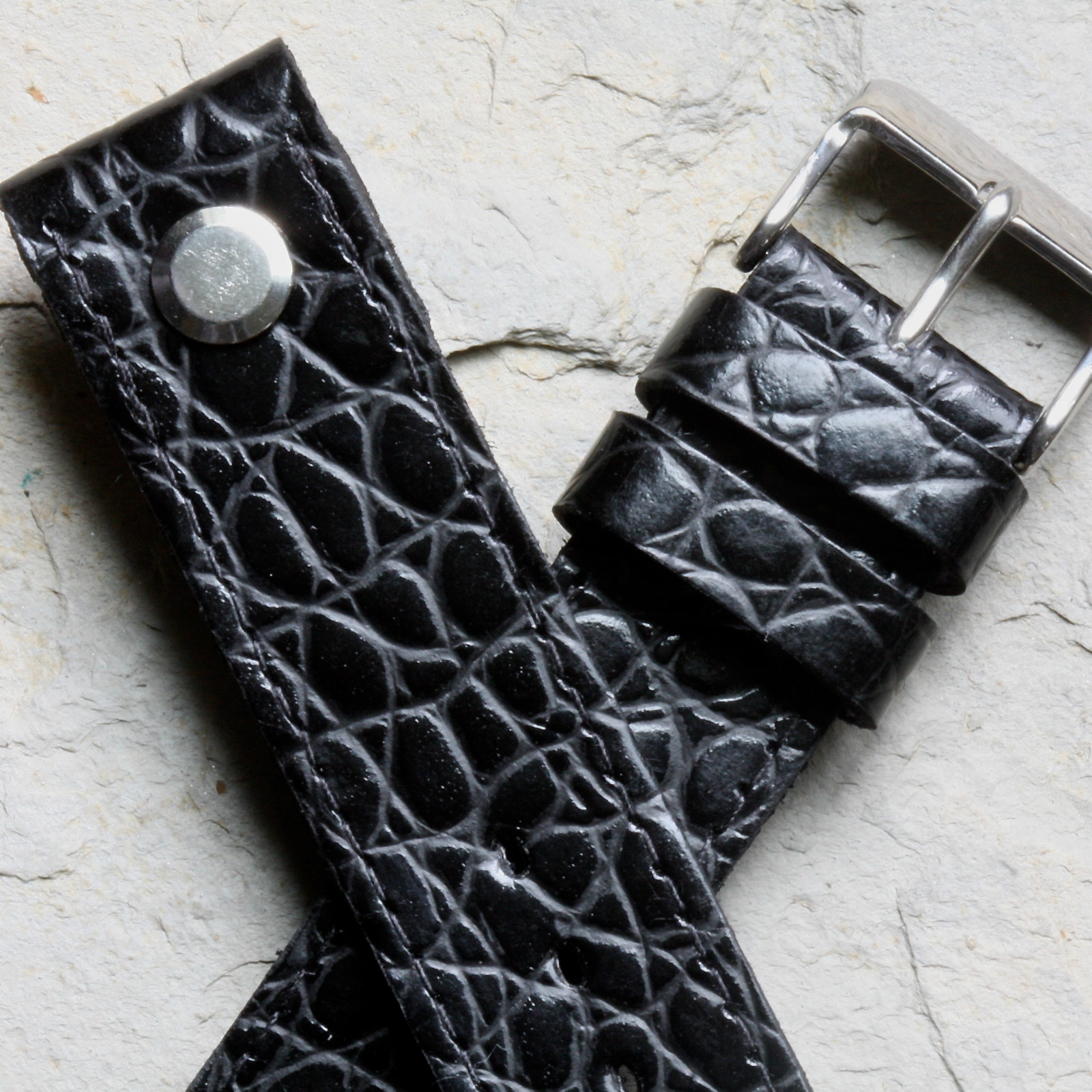 Baby Alligator grain leather AVIATOR 20mm open-end watch band made in UK 4 sold
