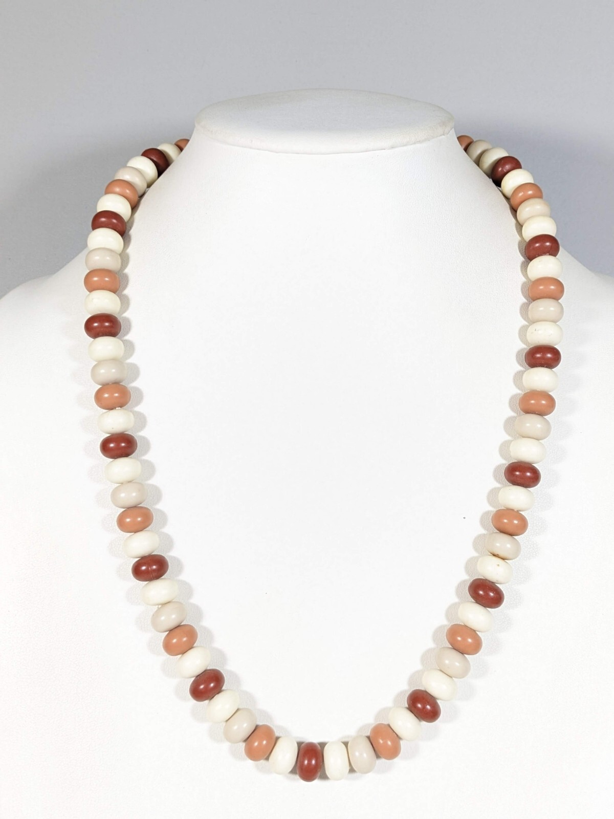 Vintage Brown Ivory Color Rounded Bead Longer Necklace 24 inches