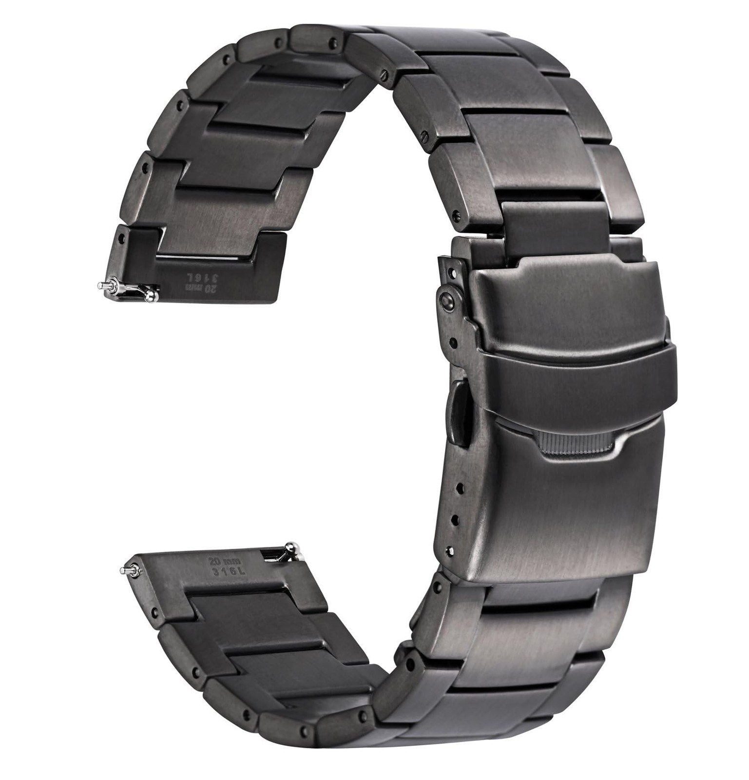 22mm Metal Watch Band HeavyDuty Stainless Steel Deployant Clasp Space Grey