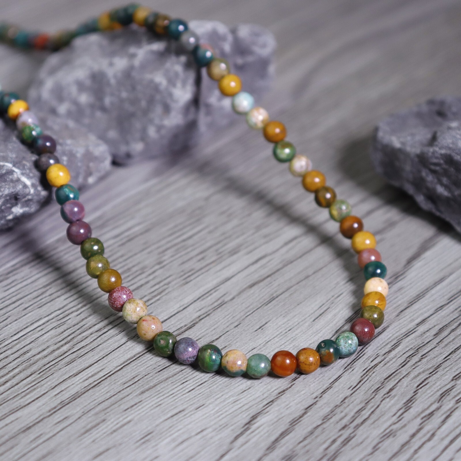 Ocean Jasper 4mm Beaded Choker Healing Dainty Women Boho Style Crystal Necklace