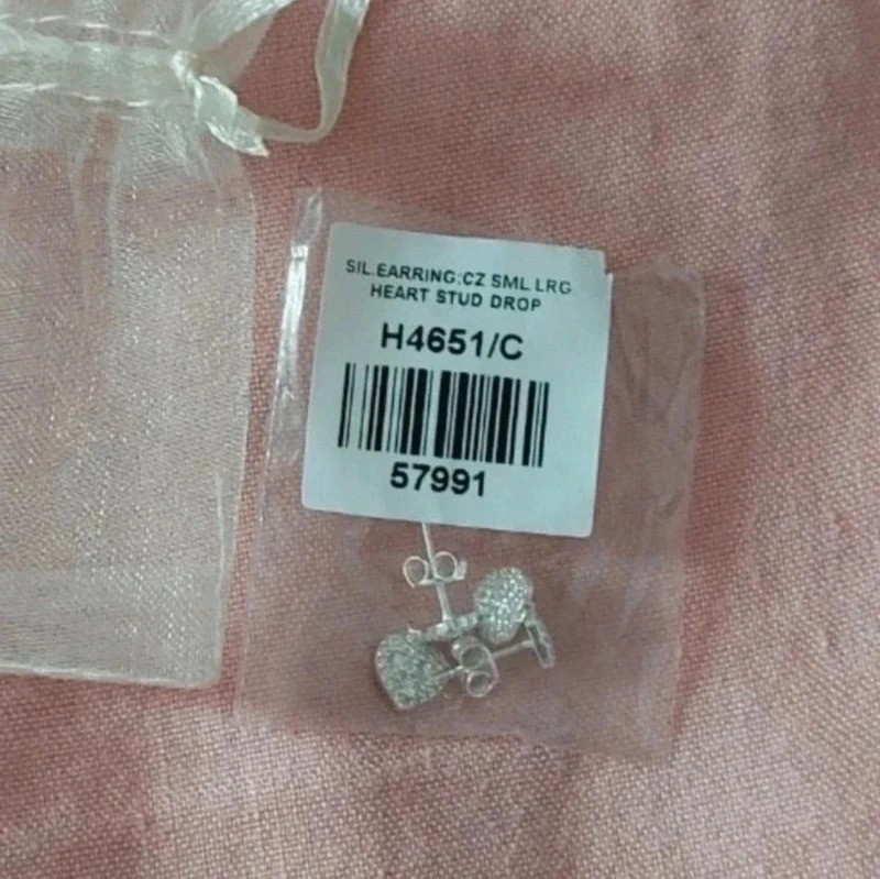 Silver 925 diamante heart hanging studs | New