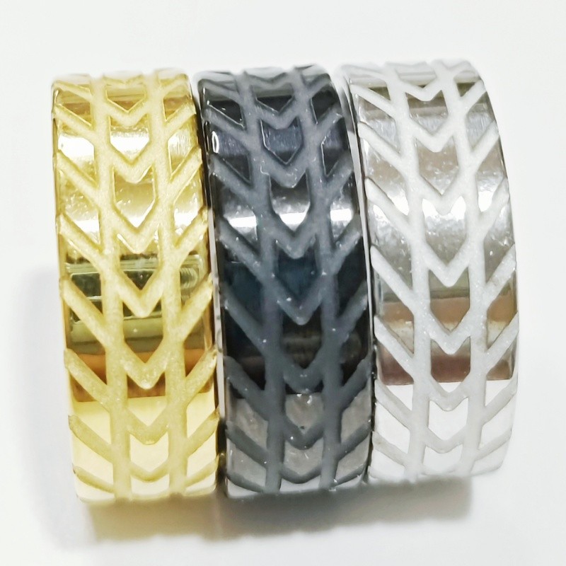36 Pcs 8mm Tire Tread Pattern Stainless Steel Rings 3 Tone Unisex Comfort Fit