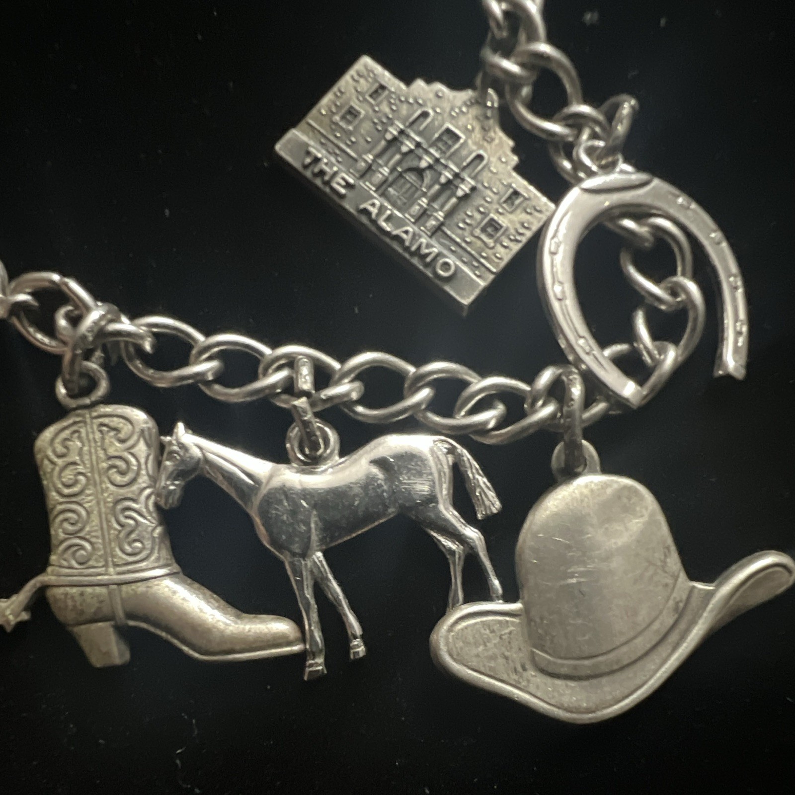 Vintage 1970s Haltom Sterling Silver 925 Texas Charm Bracelet Retired Signed