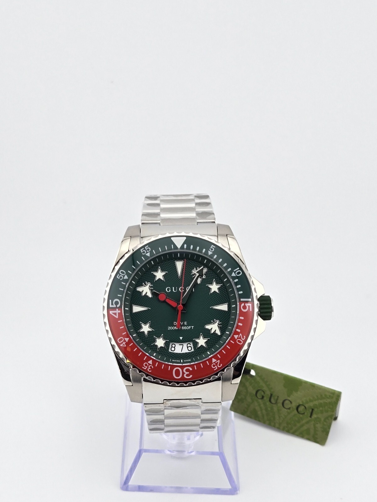 $1700 MSRP | Gucci Dive Men’s Green Dial Stainless Steel Watch – YA136222