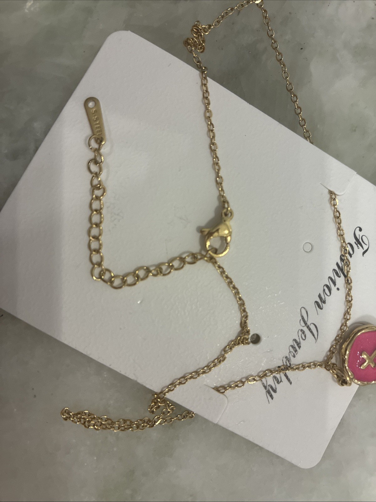 Gold Pink Cross Necklace
