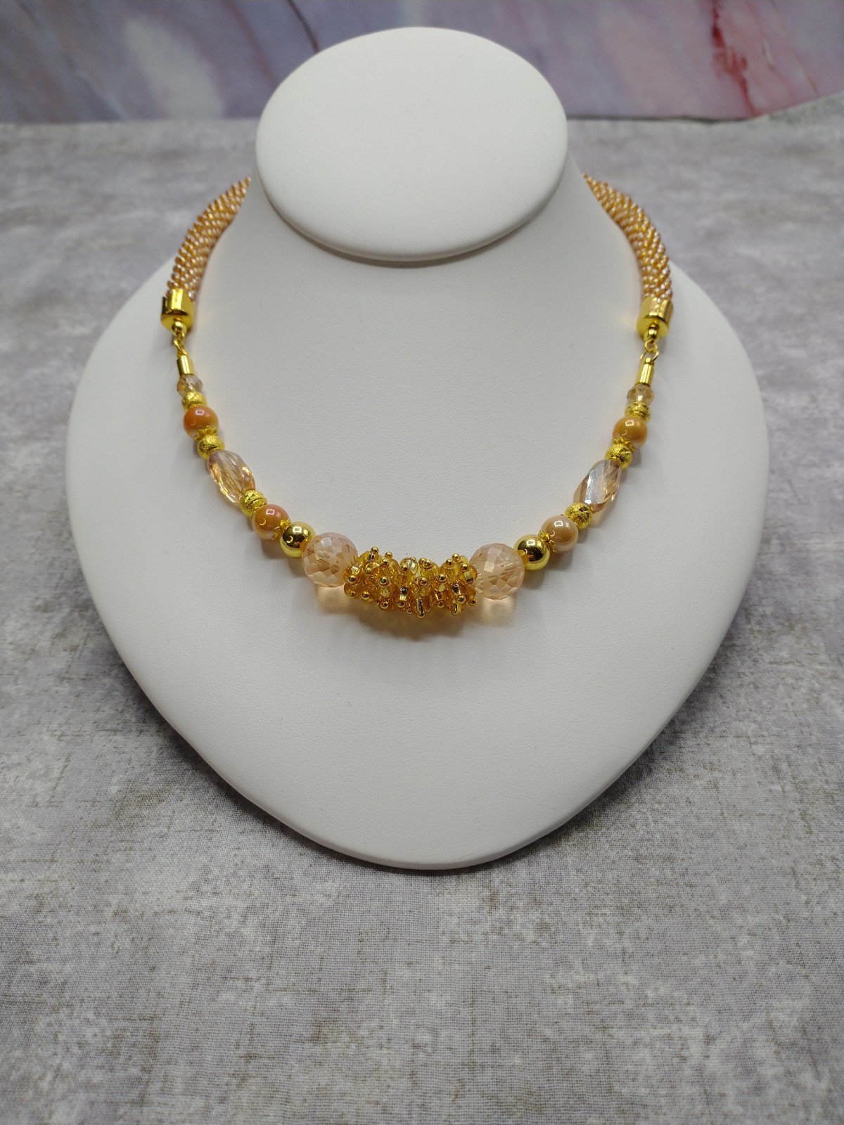 New Hand Crafted Spiral Bead Crochet Necklace, Cluster Beaded Necklace