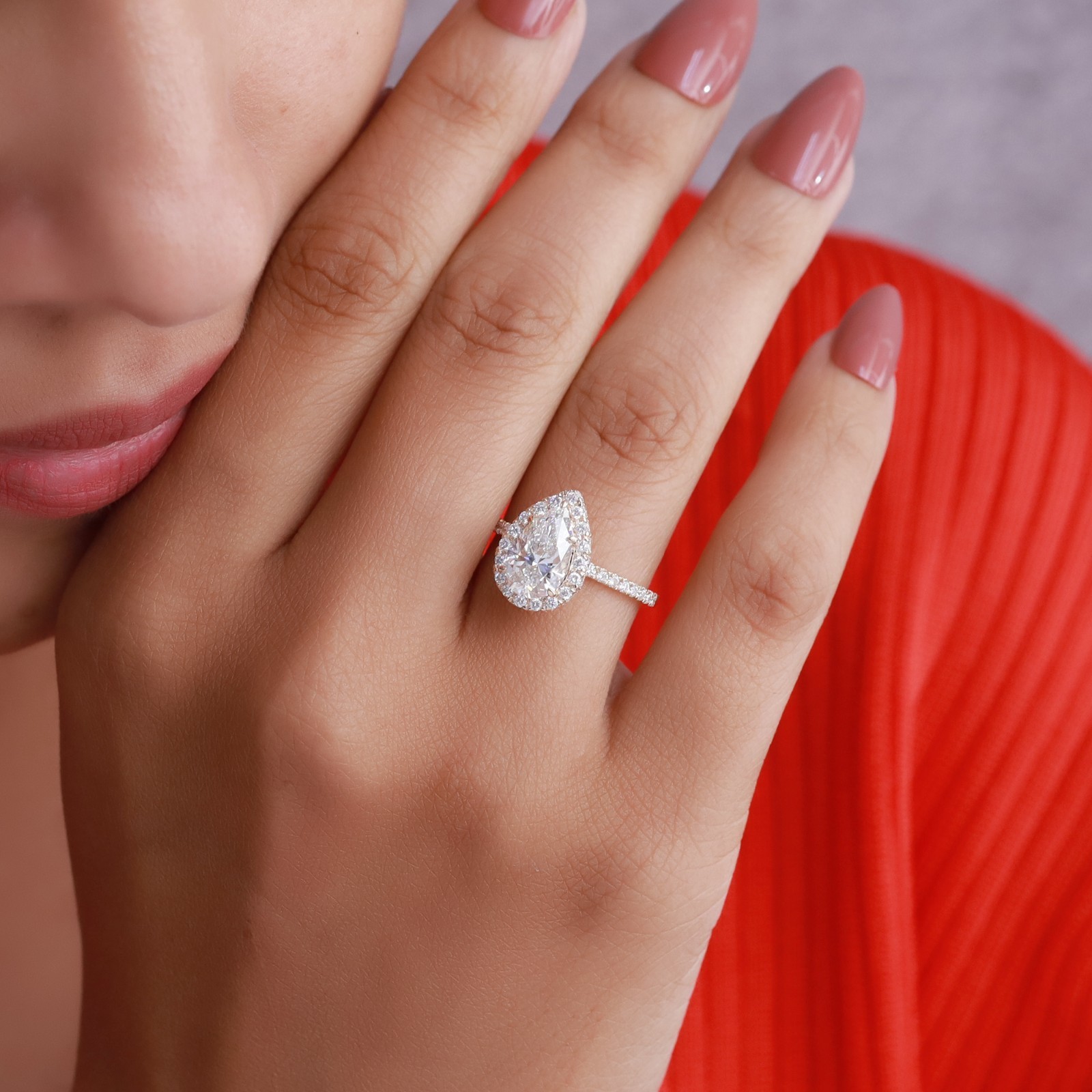 2.60 Ct Pear Lab Grown Diamond Hidden Halo Engagement Ring 14K Yellow Gold