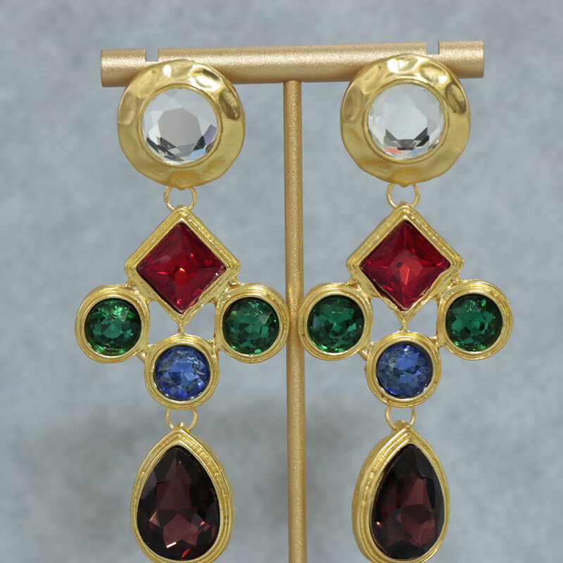 Exaggerated Woman Girl Retro Blue Crystal Palace Earrings Retro Elegant Earring