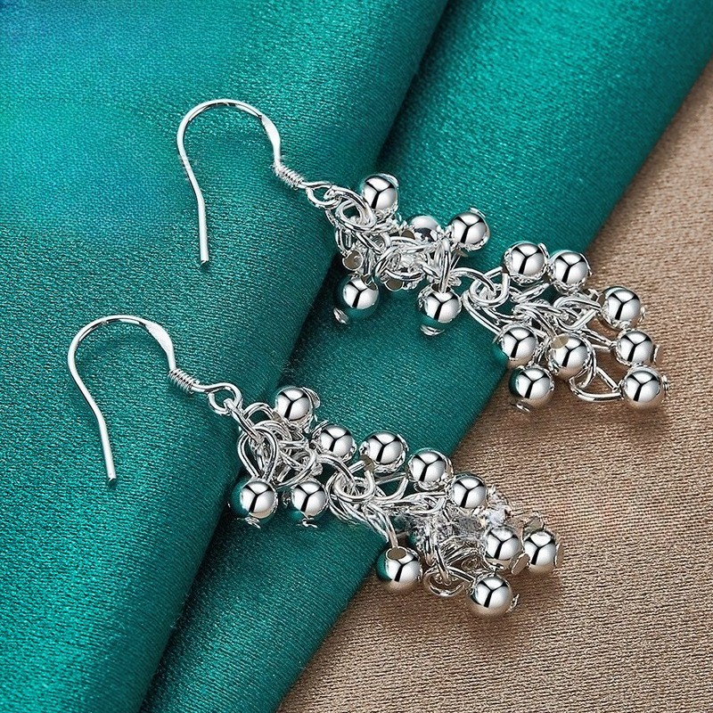 Women’s Fashion Beaded Earhook Silvery Grape String Copper Pendant Earrings