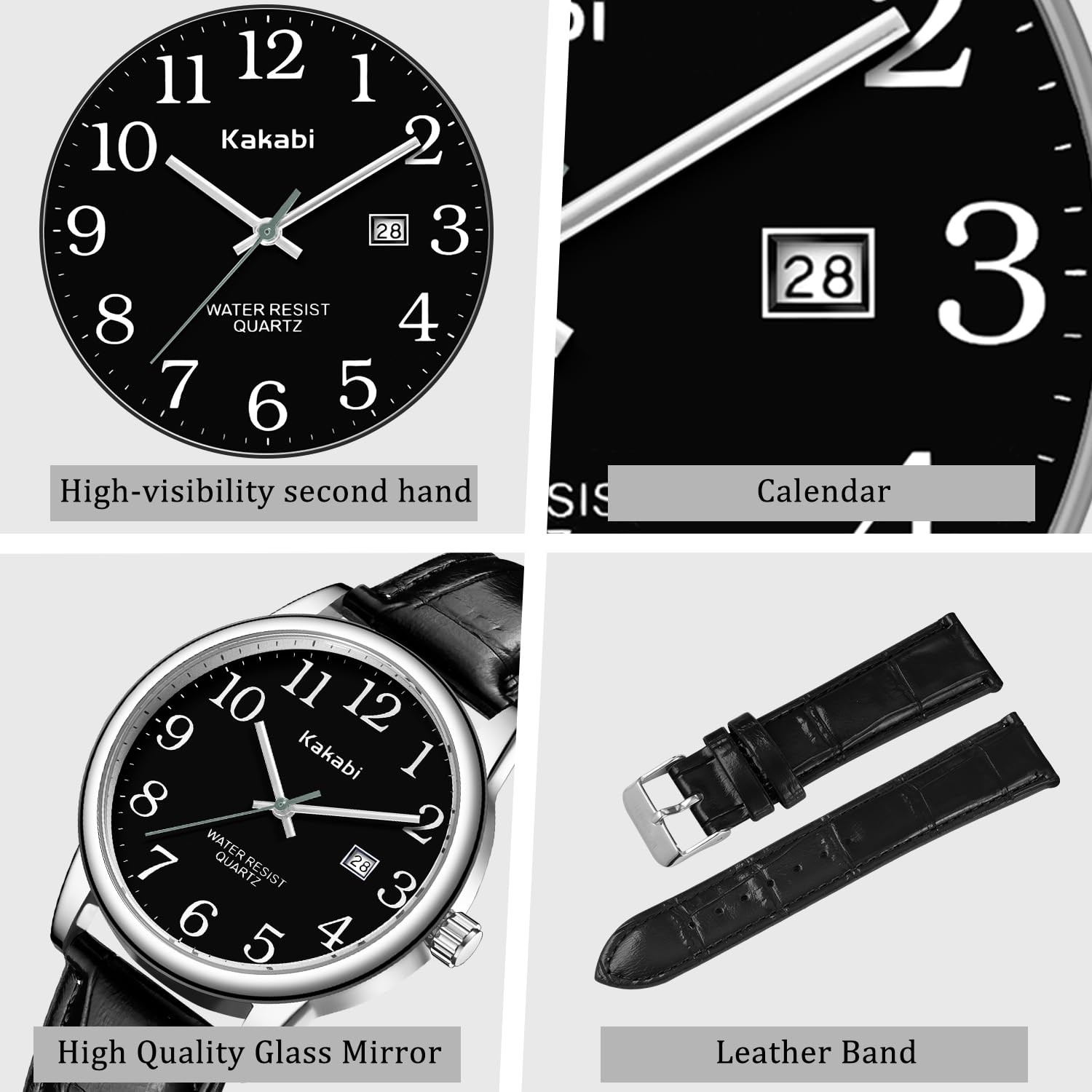 Kakabi Watch for Men, Easy Reader Unisex Analog 011-Black/Silver-Tone/Black