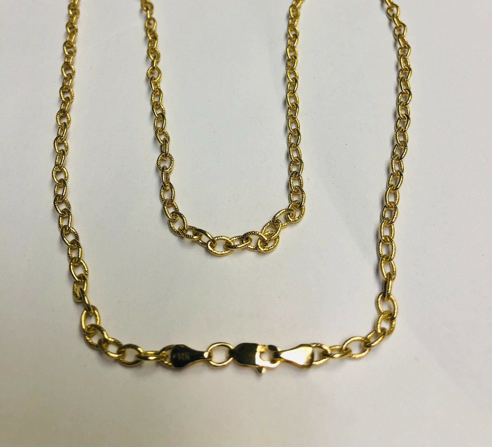 14k Yellow Gold 3.3mm 20″ Textured Rolo Oval Pendant Cable Chain 4.2 gram