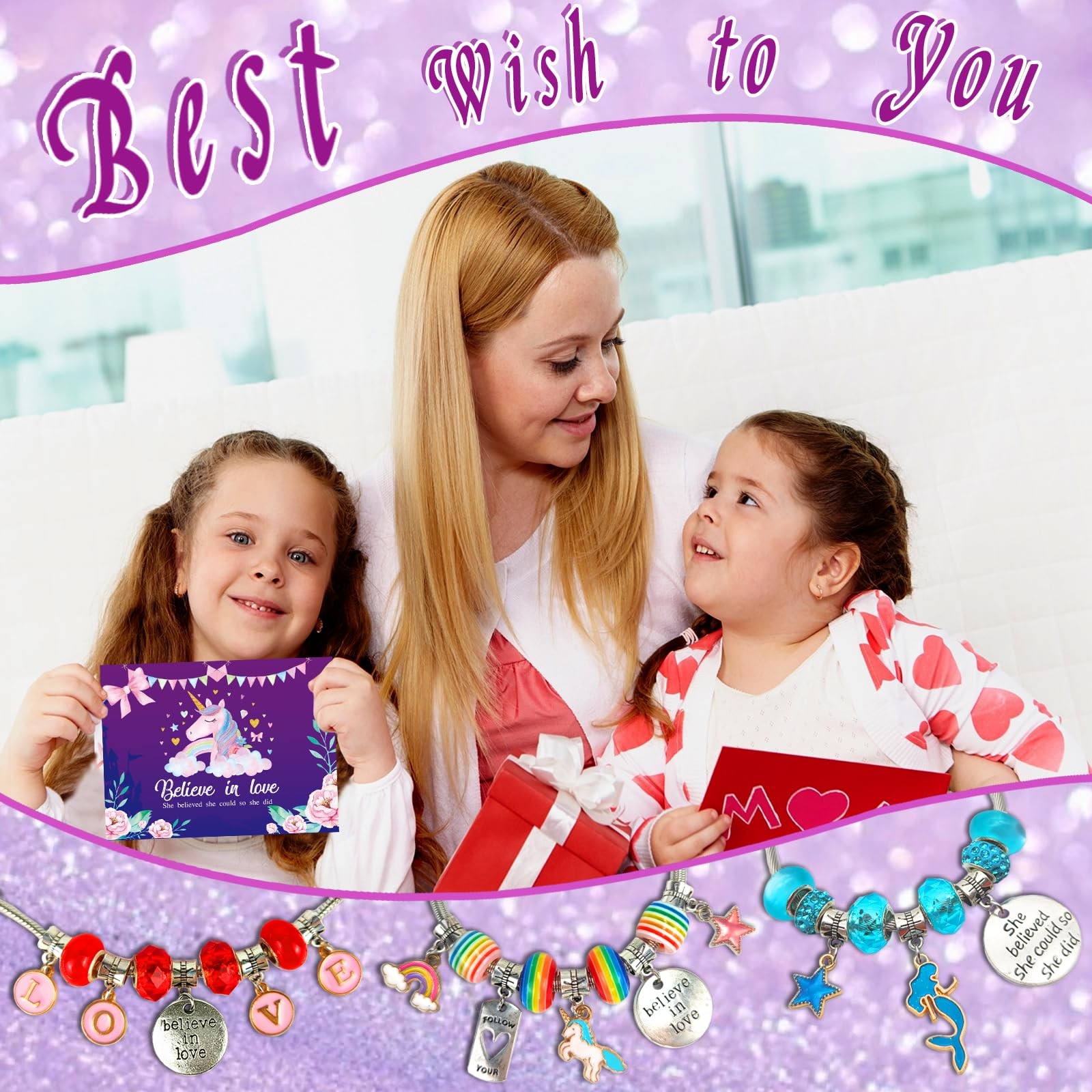 Charm Bracelet/Jewelry Making Kits for Kids Girls,Unicorn Birthday Gifts,Arts Cr