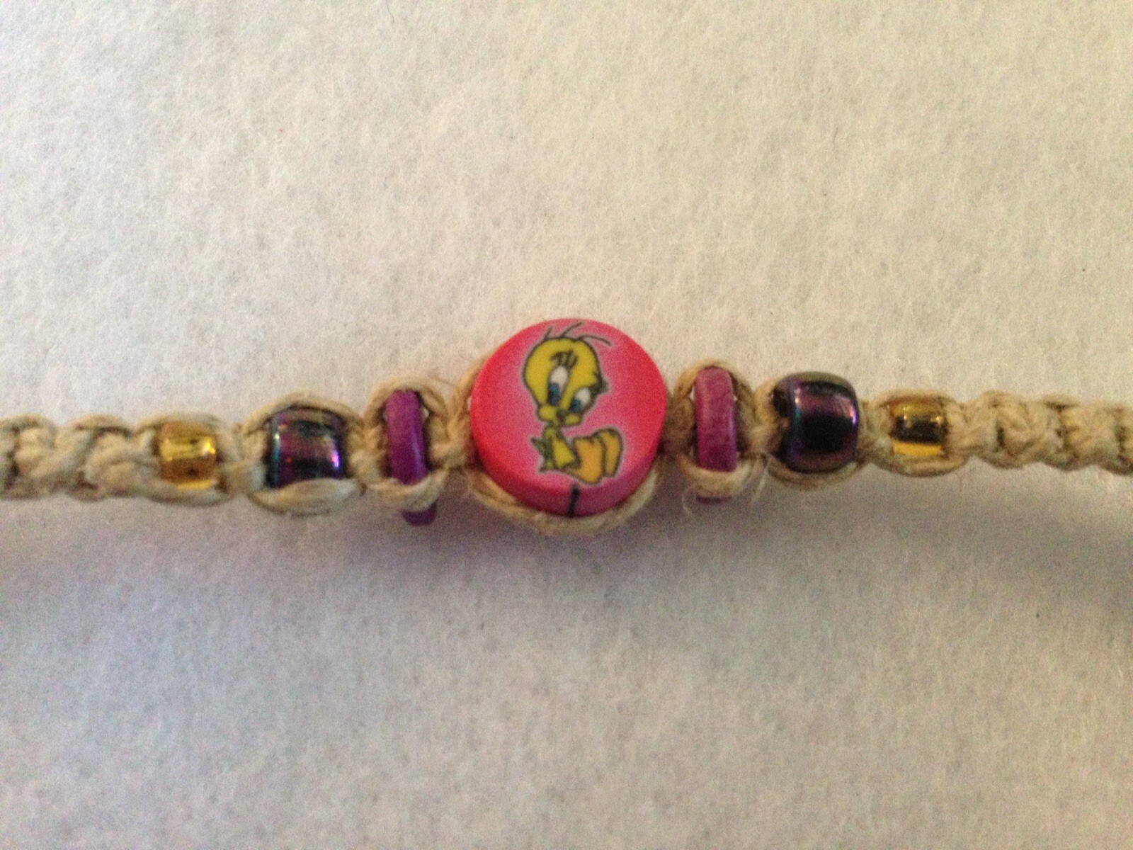 Looney Tunes Bracelet Tweety Bird Fimo Clay Cord Pink Vintage