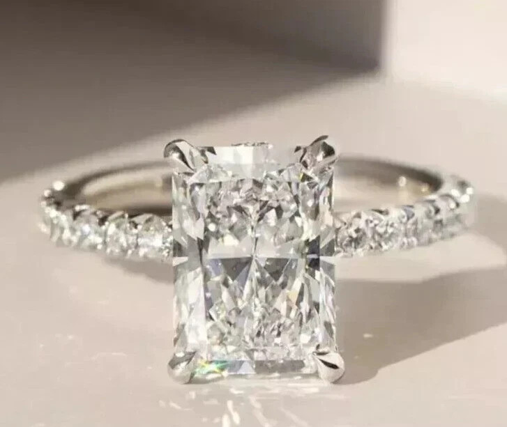 IGI Certified Radiant Cut Lab Grown Diamond Ring 14k White Gold 4 Ct VVS E F