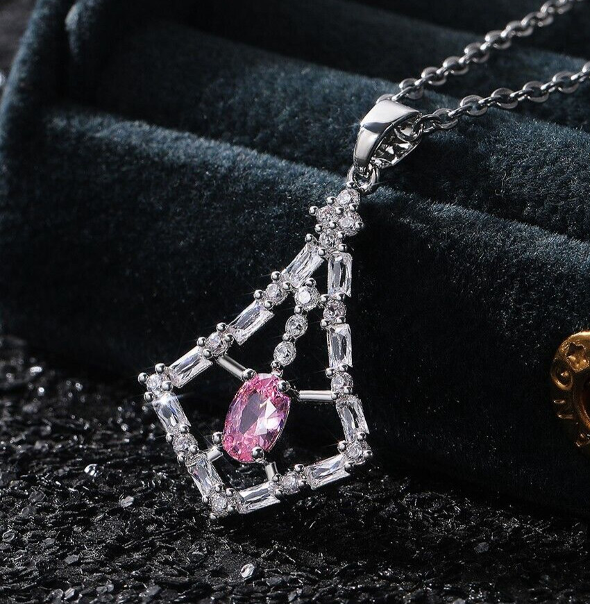 1.82CT Simulated Diamond Unique Necklace Silver Plated Pendant Valentine Gifts