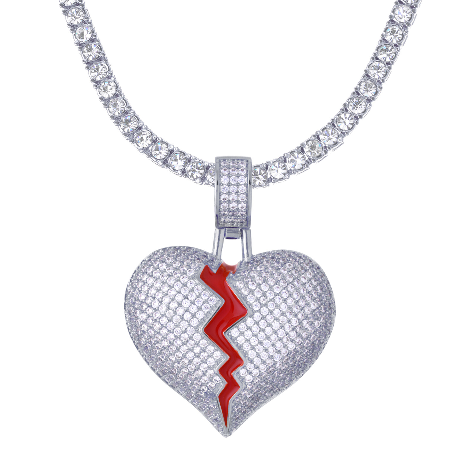 Gold Silver Tone Broken Heart Pendant 20″ Choker Tennis Chain Necklace BCT 19357