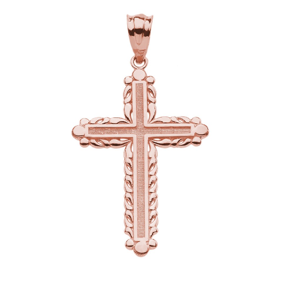 Gold Beaded Cross Pendant Necklace (Available in Yellow/Rose/White Gold)