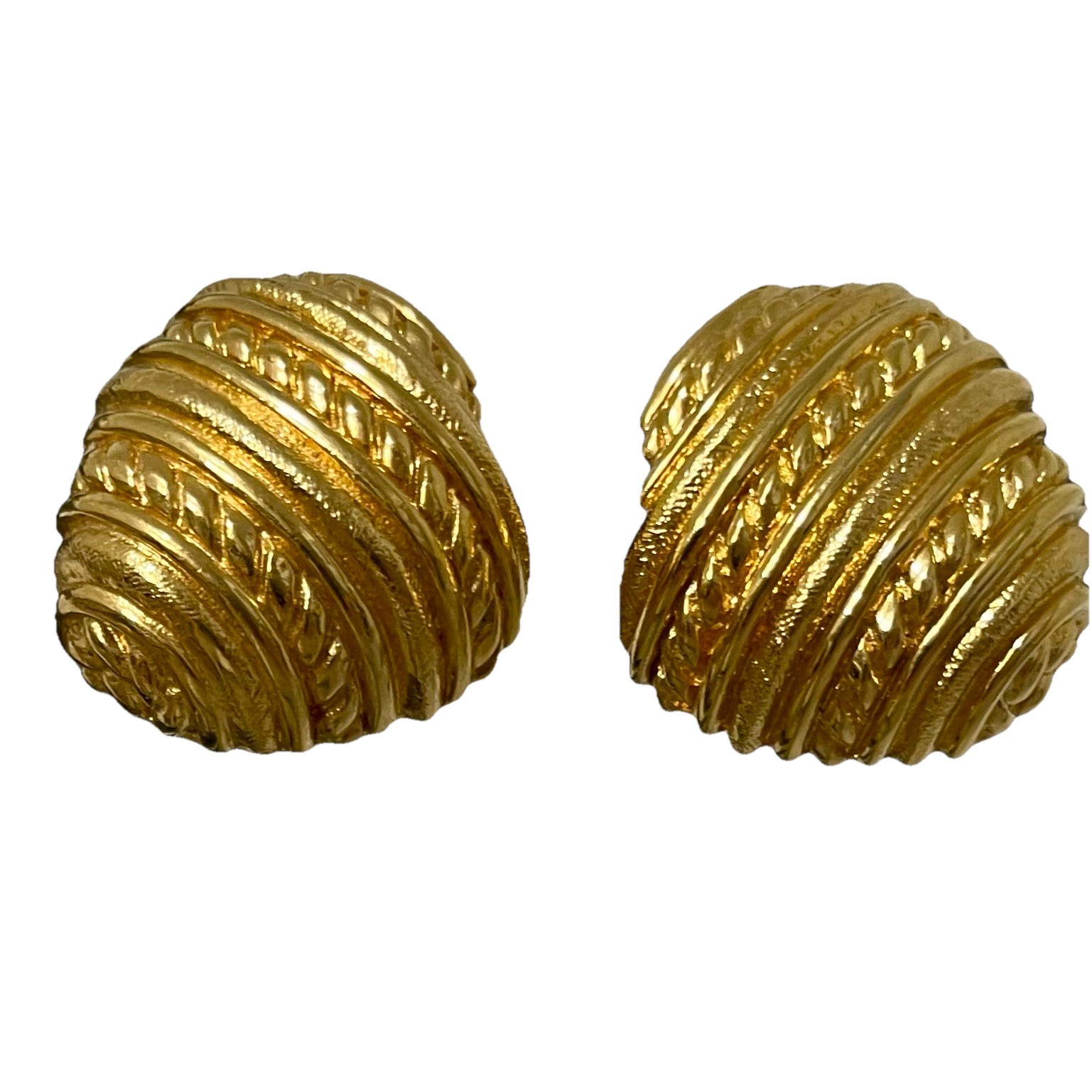 St. John Gold Tone Clip Earrings Textured Rounded Triangle 26mm x 29mm x 18mm