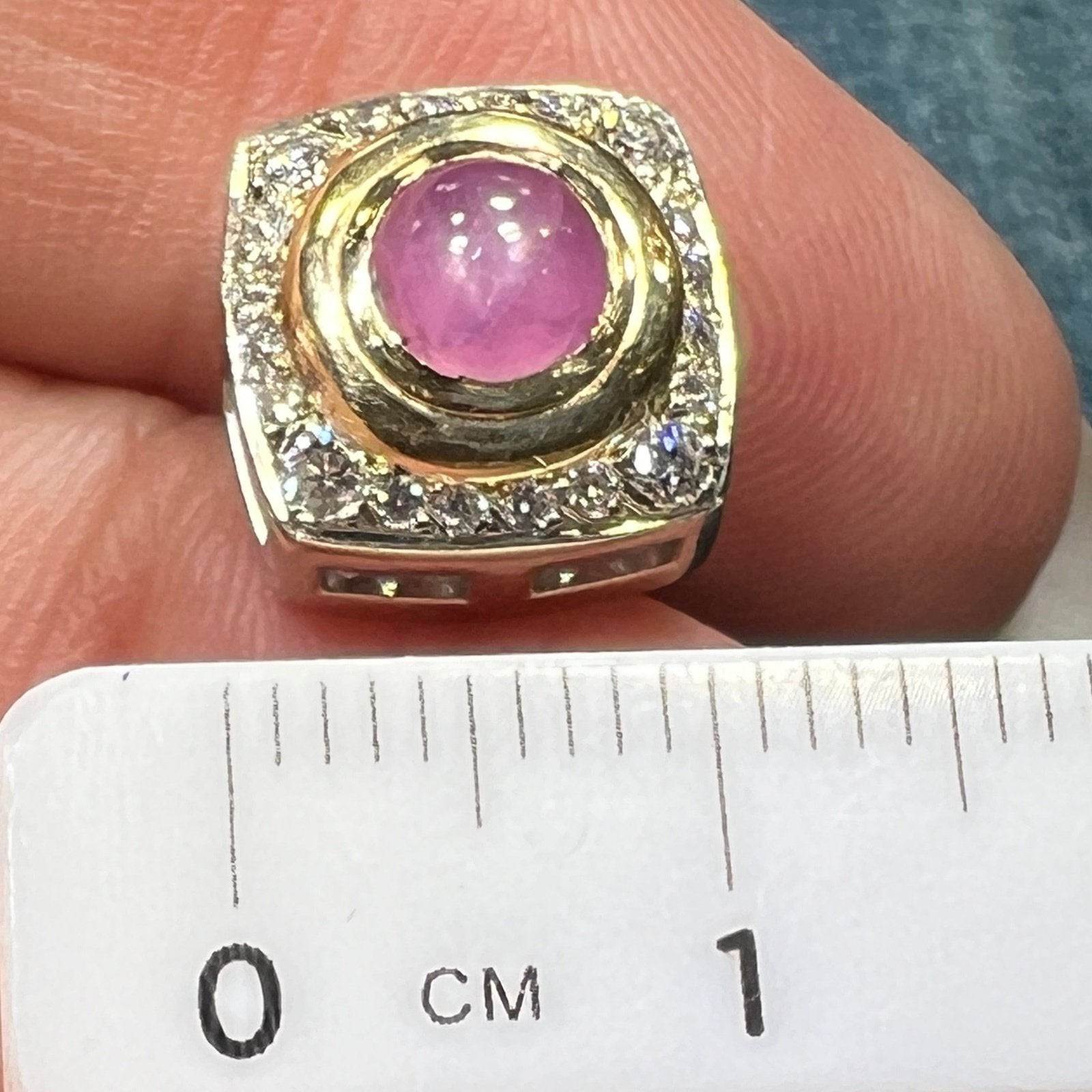 14k Gold Pink Star Sapphire Ruby Pendant w Diamond Halo *Video* A