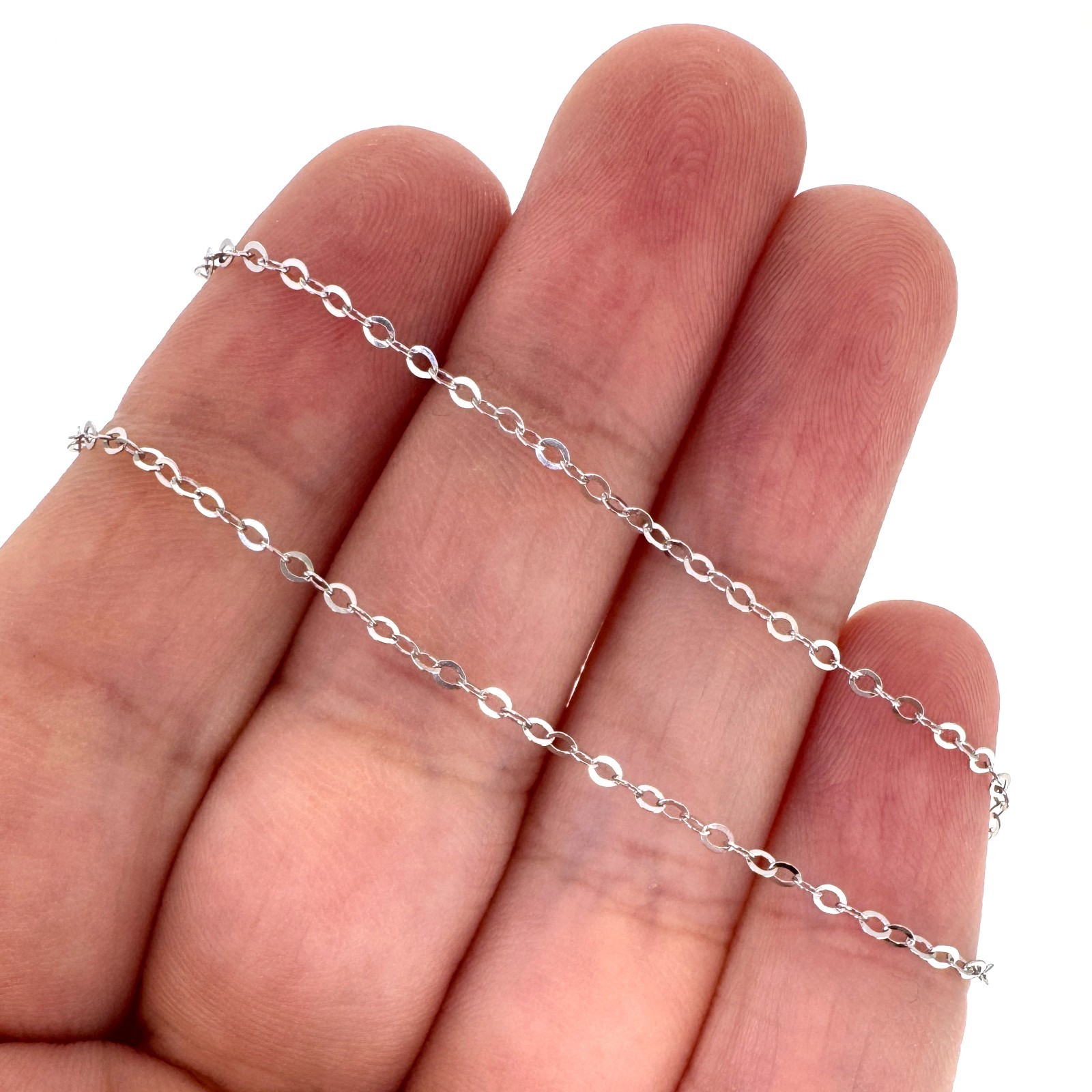 Rhodium plated Sterling Silver Necklace – Light Flat Cable Chain – All Sizes