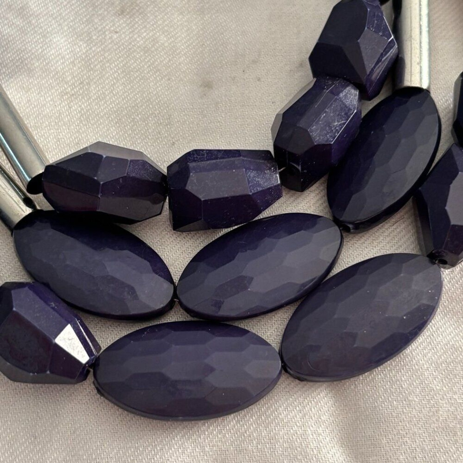 C Wonder Navy Blue Faceted Bead Statement Necklace Silver Accents