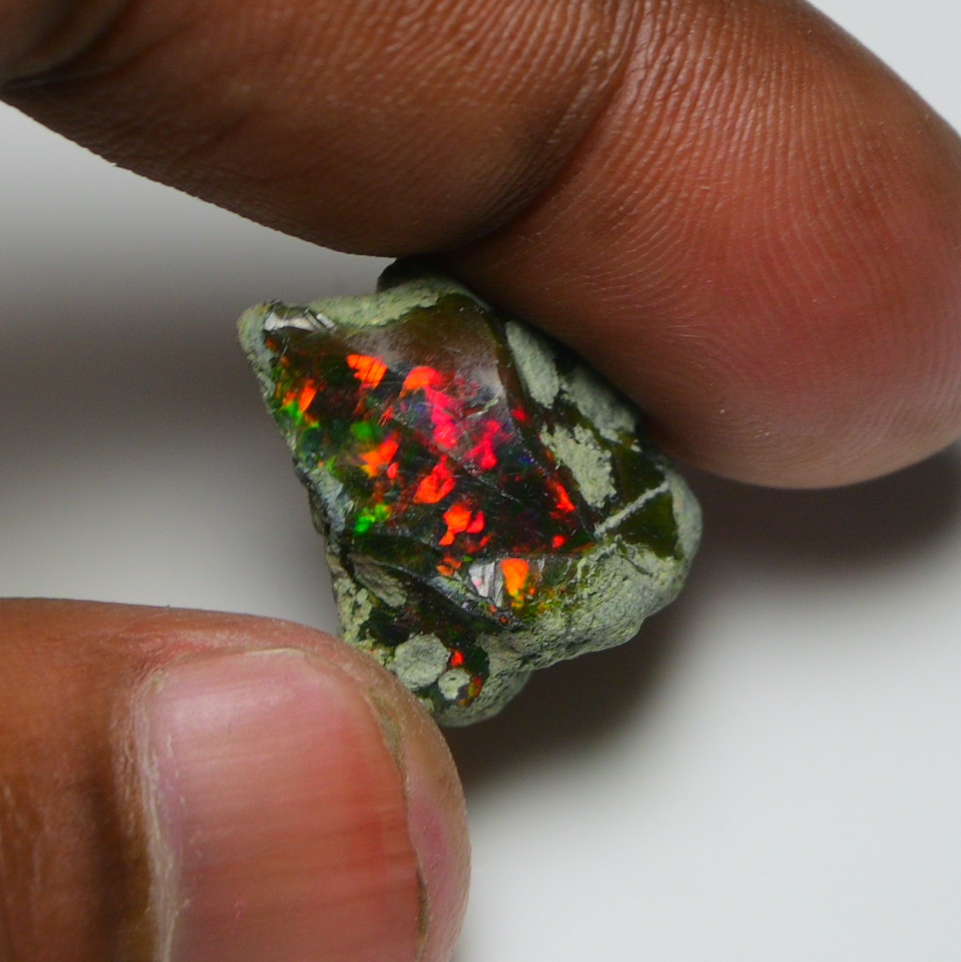 12ct Natural Black Opal Rough Ethiopian, Fire Opal Gemstone, 20x16MM Welo Opal