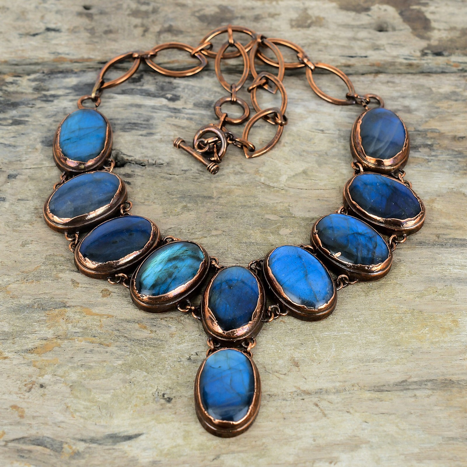Labradorite Copper Sister Gift Electroformed Chain Adjustable Necklace 18.0″