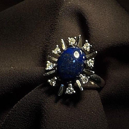 Vintage Preowned Lapis & Diamond Ring Sterling Silver