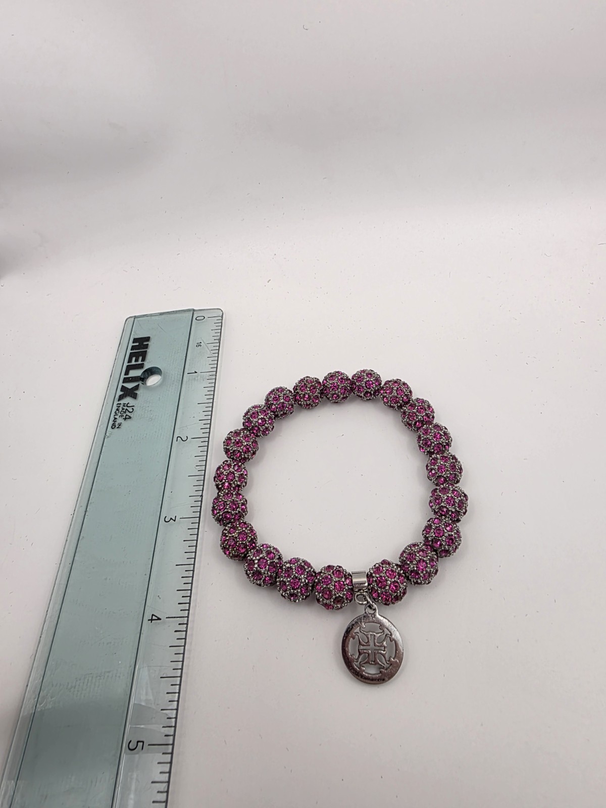 Rustic Cuff Emerson Pink Fuschia Crystal Shamballa Bead Stretch Bracelet & Charm