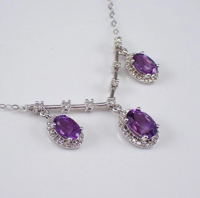 Lab-Created Amethyst 4Ct Oval Cut Drop Lariat Pendant 14K White Gold Plated
