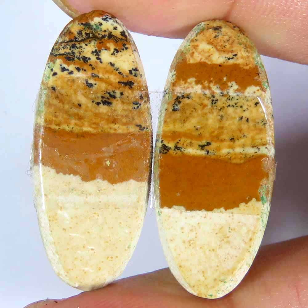 26.50Cts.100%Natural Designer Picture Jasper Pair Oval Cab 13x29x4mm Gemstone