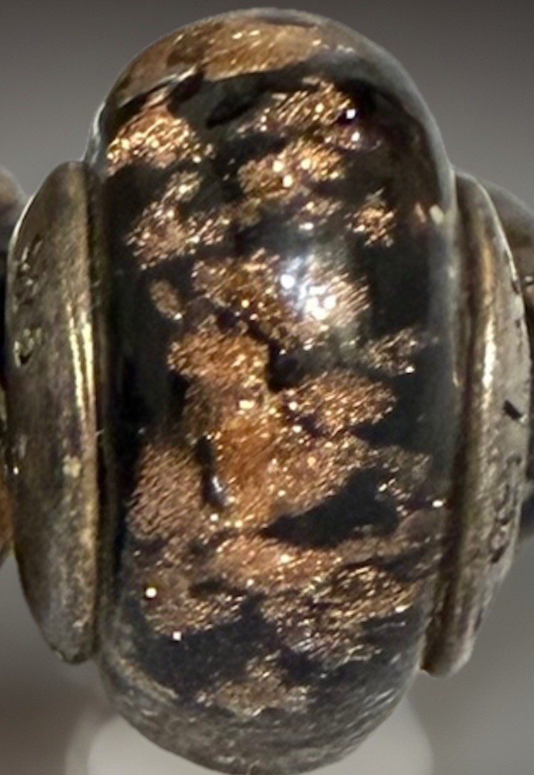 6 Murano Black Gold Speckled Glass Round Beads with a 925 core by Soufeel