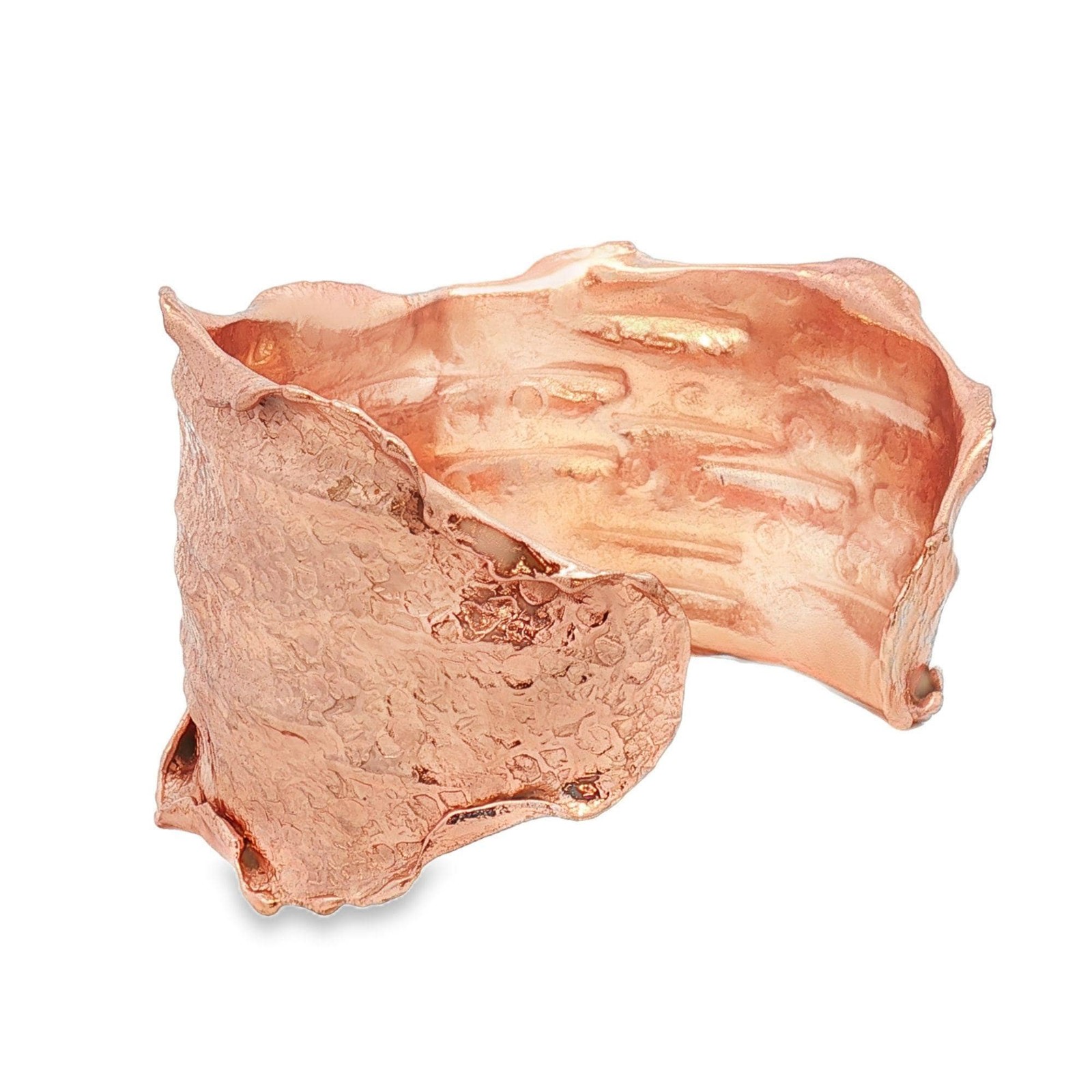 Copper Cuff Bracelet Solid Copper Crinkled Torn Edge Adjustable Style