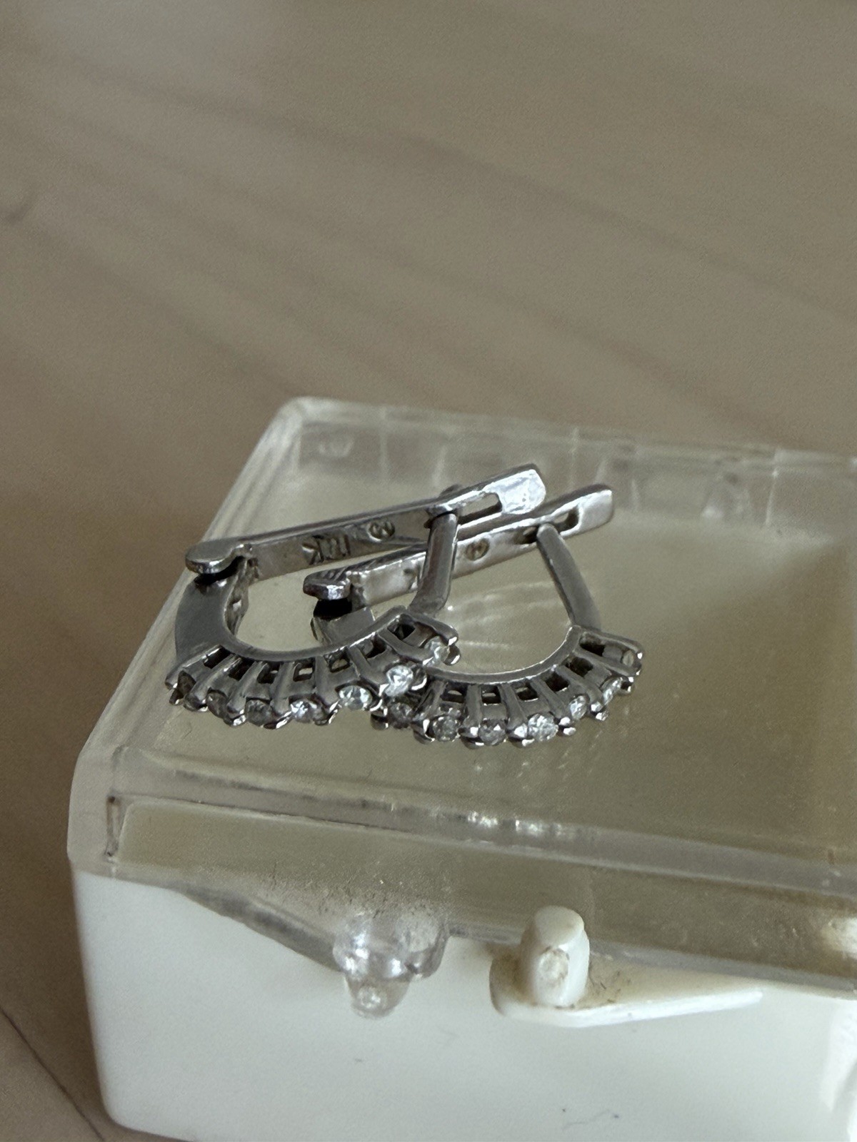 10k White Gold And Diamond Baby Clicker Hoops Small Hoops Earrings