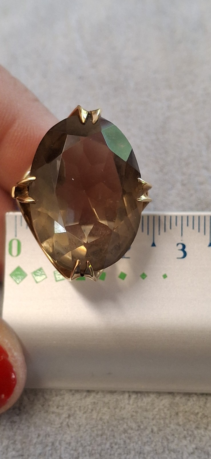 9ct Gold Chunky Smokey Quartz Ring Size O