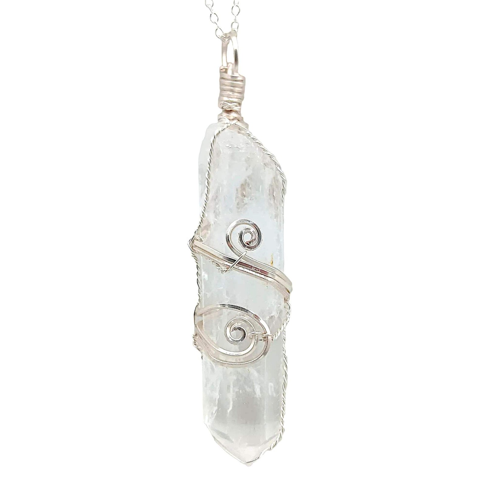 Raw Quartz Crystal Point Pendant ONLY – No Chain – Silver-Plated Wire Wrapped