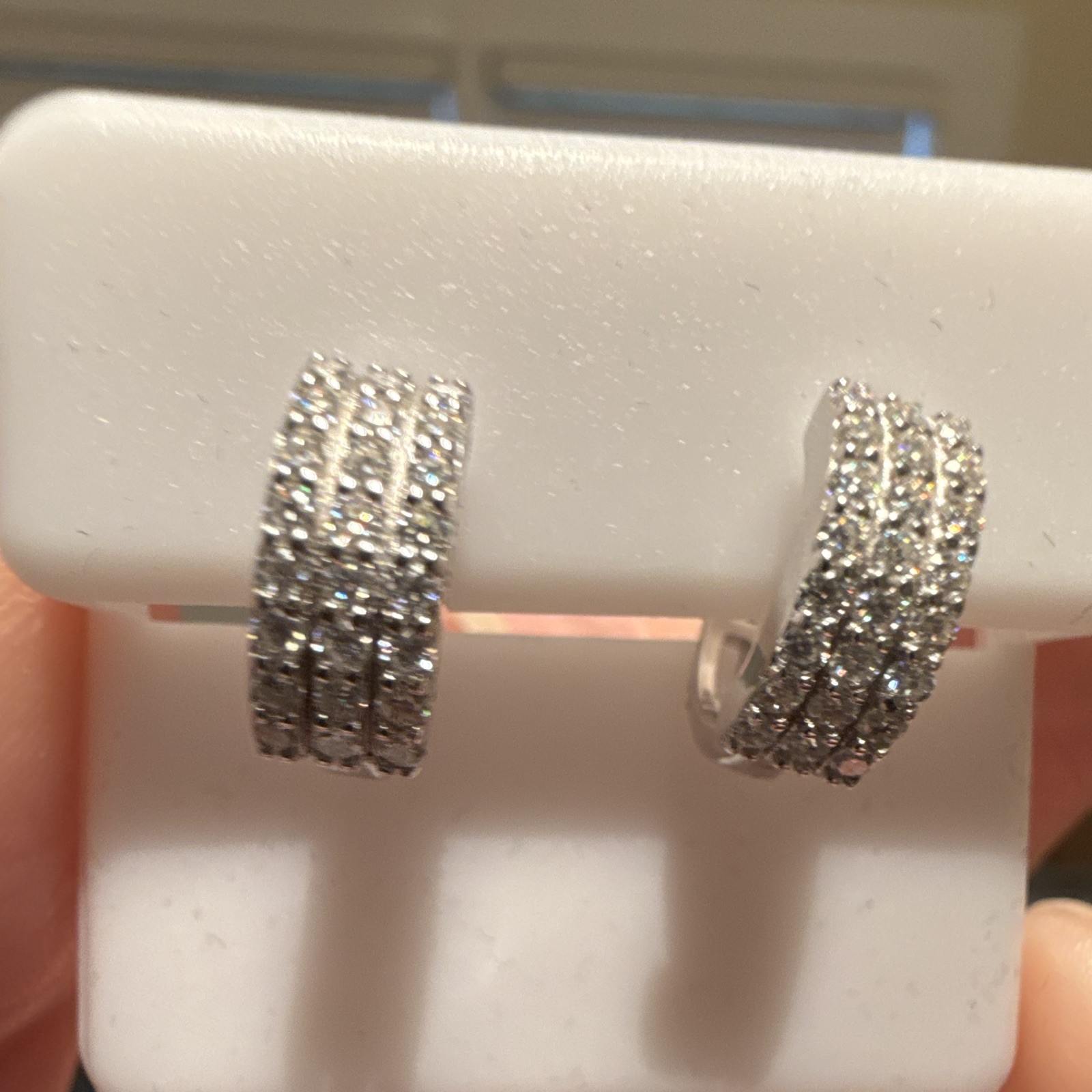 Tarnish Free Silver Pavé White Moissanite Diamond Hinged Huggie Hoop Earrings